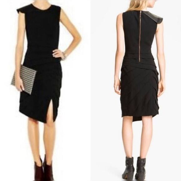Rag & Bone Crew Neck Midi  Sheath Dress Leather detailing size 4 - Picture 1 of 11